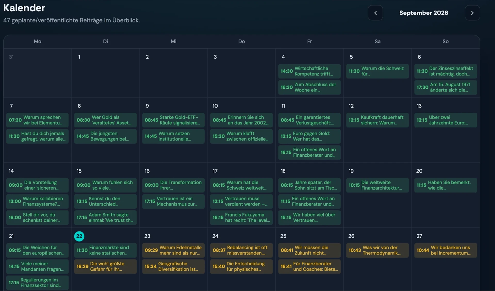 PostPilot Kalender mit über mehrere Wochen geplanten LinkedIn-Beiträgen